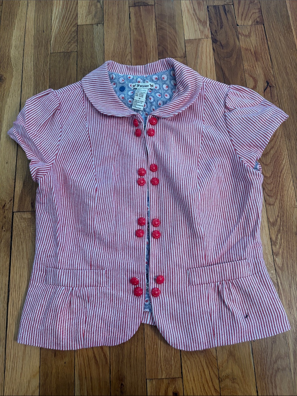 Forever 21 Red, White & Blue Patterned Short Sleeve Top
